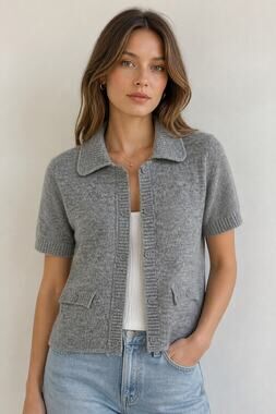 H&M Gray Short Sleeve Button Cardigan Sweater M